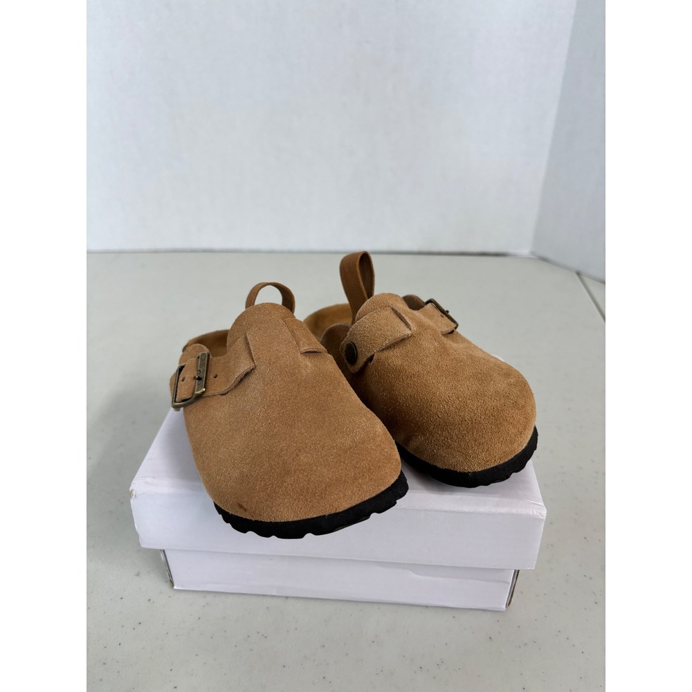 Ruizustock Tan Suede Clogs‎ Toddler Size 24 BT-11 Buckle Elastic Strap Mules NEW